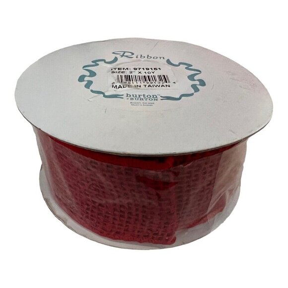 Burton & Burton #16 Red Burlap Wired Ribbon~2" x 10 Yards~Craft Sewing L2 11 - Picture 3 of 4